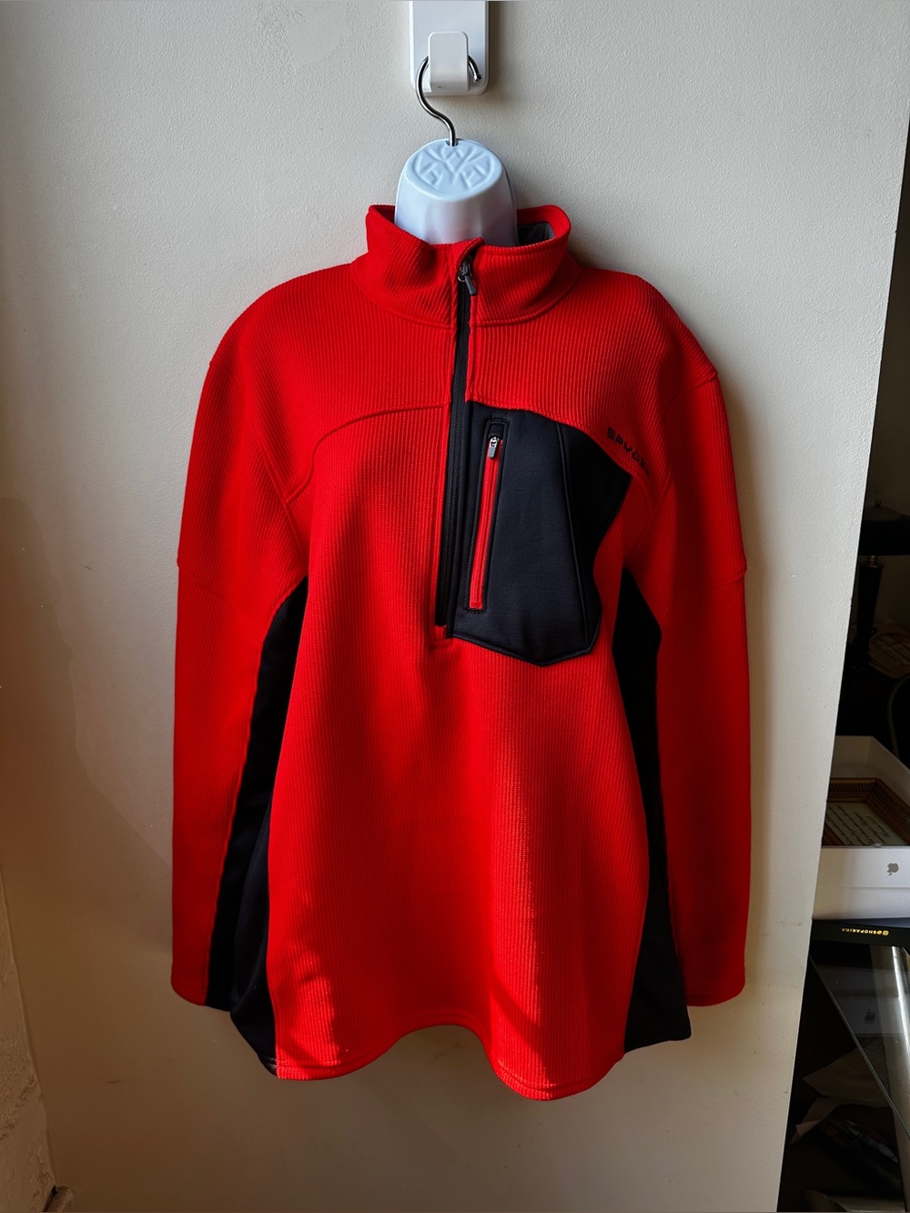 Spyder US Ski Team Waffle Fleece Jacket Red Black Full Zip Performance Mens XL